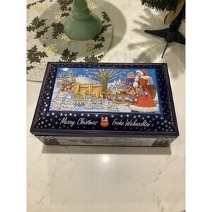 Vintage E. Otto Schmidt Christmas Biscuit Tin Nurnberg West Germany Hinged Lid